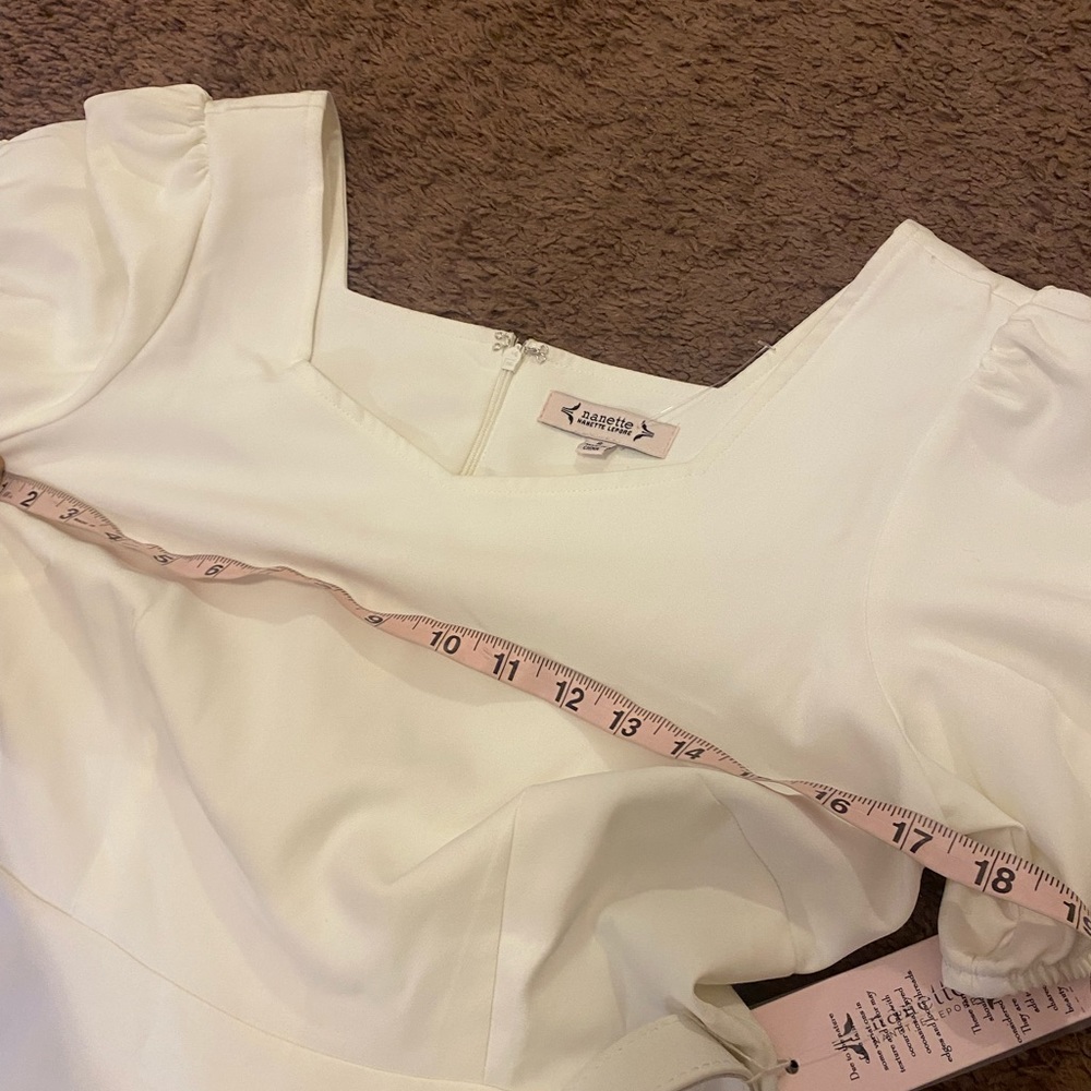 Nanette Lepore Cream Fit Flare Dress Stretch A Line Puff Sleeve 2 NEW $128 - Picture 7 of 15